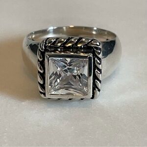 Silpada 925 Sterling Silver CZ Ring with Rope Detail Size 7